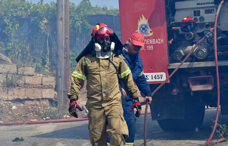 Πυροσβέστης παίρνει μέρος στην κατάσβεση φωτιάς (φωτ.: ΑΠΕ-ΜΠΕ / Ευάγγελος Μπουγιώτης)