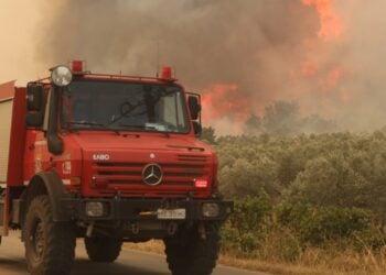 Πυροσβεστικό όχημα καθ’ οδόν για την κατάσβεση της πυρκαγιάς που καίει στην Αλεξανδρούπολη Τρίτη 22 Αυγούστου 2023 (φωτ.: MotionTeam/Βασίλης Βερβερίδης)