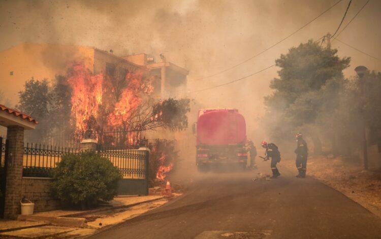 Οι φλόγες στη Φυλή έχουν πλέον μπει στην κατοικημένη περιοχή (φωτ.: EUROKINISSI/Κώστας Τζούμας)