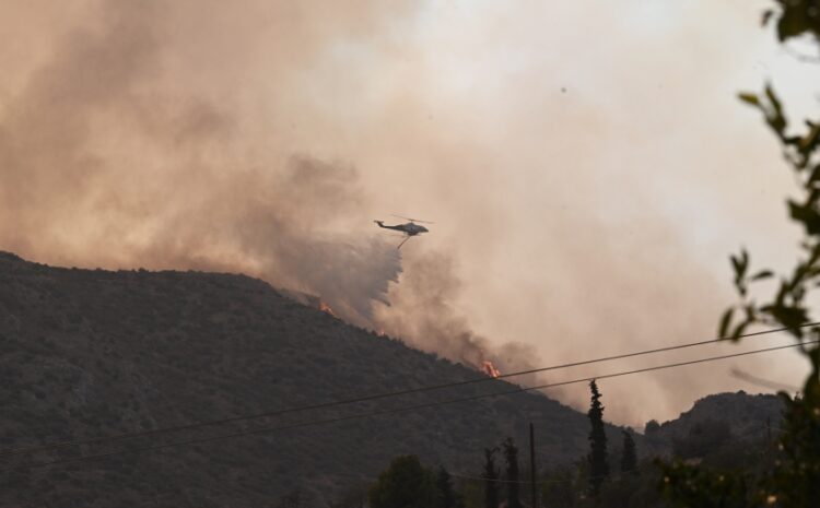 Ελικόπτερο επιχειρεί κατά δασικής πυρκαγιάς (φωτ. αρχείου: EUROKINISSI/Τατιάνα Μπόλαρη)