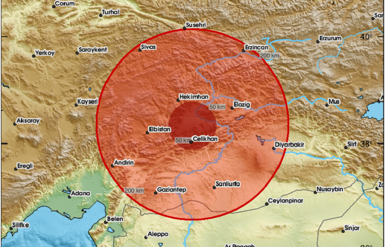 Το επίκεντρο των σεισμών στην επαρχία Μαλάτια της Τουρκίας (φωτ.: X / EMSC)