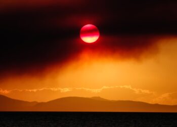 Ο ήλιος έχει κρυφτεί πίσω από τους καπνούς της μεγάλης φωτιάς (φωτ.: EUROKINISSI/Θανάσης Καλλιάρας)