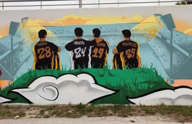 Το γκράφιτι δημιουργήθηκε σε τοίχο του 2ου Γυμνασίου Θέρμης (φωτ.: facebook/Συμβούλιο Νέων Δήμου Θέρμης)