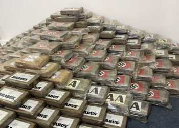 Η ποσότητα της κοκαΐνης ήταν μοιρασμένη σε πακέτα με ναζιστικά σύμβολα (φωτ.: ΑΠΕ-ΜΠΕ)