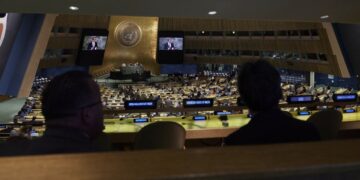 Στιγμιότυπο από την περυσινή ομιλία του Κυριάκου Μητσοτάκη στη γενική συνέλευση του ΟΗΕ (φωτ.: ΑΠΕ-ΜΠΕ/Γραφείο Τύπου Πρωθυπουργού/Δημήτρης Παπαμήτσος)