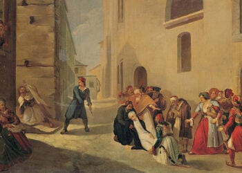 «Η δολοφονία του Ιωάννη Καποδίστρια», του Διονύσιου Τσόκου. Λάδι σε καμβά, 60x81. Μουσείο Μπενάκη