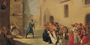 «Η δολοφονία του Ιωάννη Καποδίστρια», του Διονύσιου Τσόκου. Λάδι σε καμβά, 60x81. Μουσείο Μπενάκη