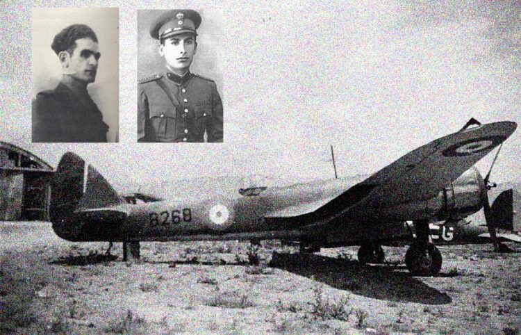 Στέφανος Μαυροματίδης (αριστερά) και Ματθαίος Τσολακίδης (δεξιά), το πλήρωμα του Bristol Blenheim της 32ης Μοίρας Βομβαρδισμού που κατέπεσε στην περιοχή Μπούζι Γκλάβα της Αλβανίας (εικ.: Γεωργία Βορύλλα)