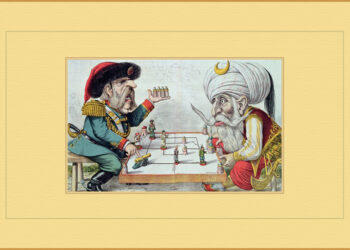 Η εικόνα που κοσμεί το εξώφυλλο του βιβλίου: Augusto Grossi (Bologna 1835-1897), «Ο τσάρος κι ο σουλτάνος ασκούνται στη στρατηγική στη διεθνή σκακιέρα»