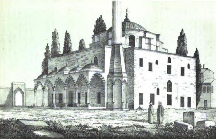 Χαρακτικό της Μονής των Αγίων Σεργίου και Βάκχου στην Πόλη, το 1877, όταν πια είχε γίνει τέμενος. Δημιουργός ο γιατρός, λόγιος και βυζαντιλόγος Αλέξανδρος Πασπάτης (1814-1891) (πηγή: Oxford University/ Collection: europeanlibraries)
