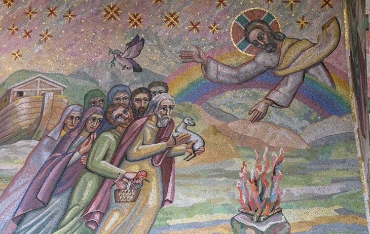 «Η διαθήκη του Θεού με τον Νώε». Ψηφιδωτό του Μπόρις Άνρεπ στο παρεκκλήσι της Θείας Ευχαριστίας, στον Καθεδρικό Ναό του Ουέστμινστερ (φωτ.: Lawrence OP / flickr.com)