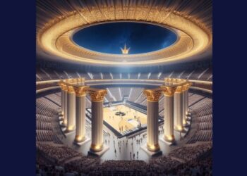 Το χρυσό κυριαρχεί στο (θα μπορούσε να ήταν) γήπεδο μπάσκετ της ΑΕΚ, το οποίο σχεδίασε η τεχνητή νοημοσύνη (φωτ.: Χ/Basketball Champions League)