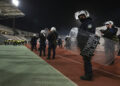 Αστυνομικές δυνάμεις στον αγωνιστικό χώρο, κατά τη διάρκεια του αγώνα Βόλος-Ολυμπιακός (φωτ.: ΑΠΕ-ΜΠΕ / Νίκος Χατζηπολίτης)