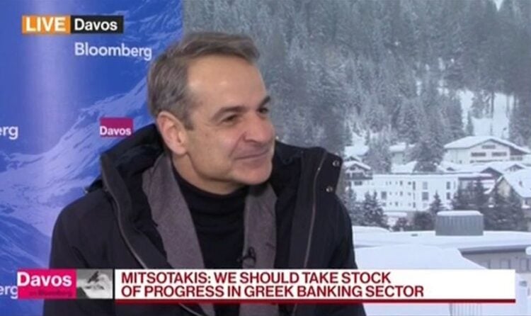 Ο Κυριάκος Μητσοτάκης στη διάρκεια της συνέντευξης που παραχώρησε στο Bloomberg (φωτ.: glomex)