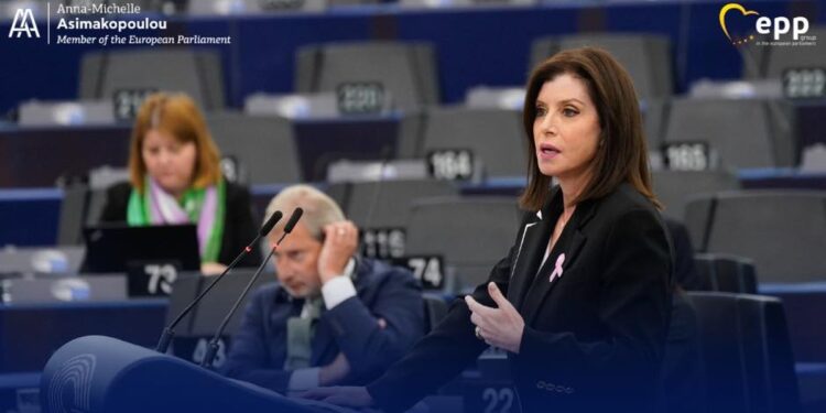 Η ευρωβουλευτής της Νέας Δημοκρατίας Άννα Μισέλ Ασημακοπούλου μιλά στο Ευρωπαϊκό Κοινοβούλιο (φωτ. αρχείου: facebook.com/AnnaMichelleAsimakopoulou)
