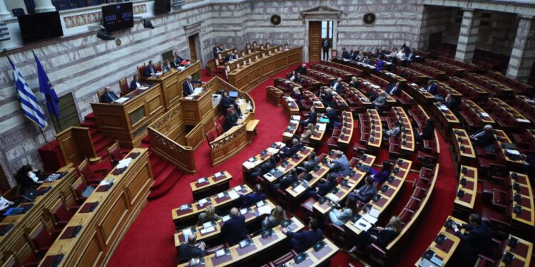 Συζήτηση, στην Ολομέλεια της Βουλής του πορίσματος της Εξεταστικής Επιτροπής για τα Τέμπη (Τετάρτη 20 Μαρτίου 2024. (Φωτ.: Eurokinissi/Γιάννης Παναγόπουλος)