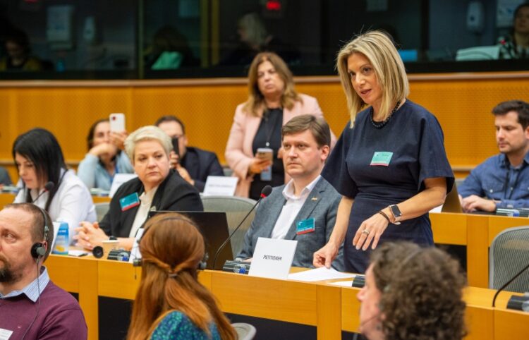 Η Μαρία Καρυστιανού κατά την ομιλία της στο ευρωκοινοβούλιο (φωτ.: EUROKINISSI/POOL Photo)