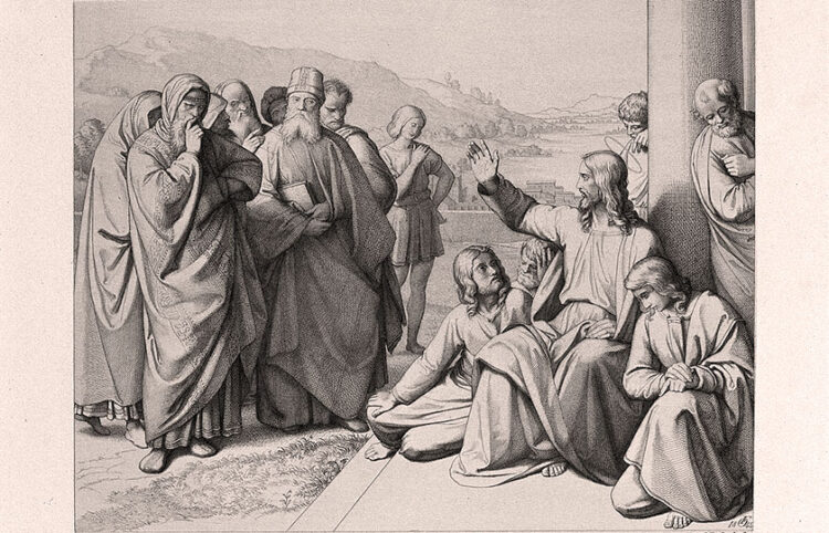 «Ο Ιησούς επιπλήττει τους Φαρισαίους». Χαρακτικό του Friedrich Ludy βασισμένο σε πίνακα του Johann Friedrich Overbeck (πηγή: commons.wikimedia.org)