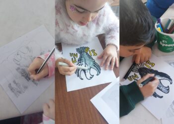 Τα παιδιά ζωγράφισαν με τον δικό τους τρόπο τον μονοκέφαλο αετό (φωτ.: facebook/Ένωση Ποντίων Νίκαιας Κορυδαλλού)
