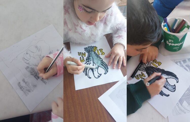Τα παιδιά ζωγράφισαν με τον δικό τους τρόπο τον μονοκέφαλο αετό (φωτ.: facebook/Ένωση Ποντίων Νίκαιας Κορυδαλλού)