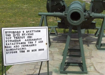 Πυροβόλο 6 δαχτύλων της πυροβολαρχίας του λοχαγού Πεζικού Αλέξανδρου Κυριακίδη (φωτ.: Μουσείο των Οχυρών)