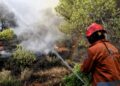 Πυροσβέστης κατασβήνει φωτιά στην Καλλιθέα Λουτρακίου (φωτ. αρχείου: EUROKINISSI)