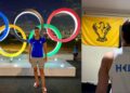 Η Ελισάβετ Τελτσίδου αριστερά με τους ολυμπιακούς κύκλους στο Τόκιο και δεξιά με τη σημαία του Πόντου (φωτ.: instagram/elisavet_teltsidou)