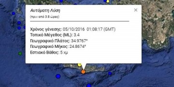 Σεισμός 3,4 βαθμών Ρίχτερ στο Ηράκλειο Κρήτης