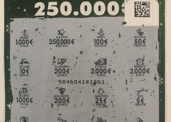 Χριστουγεννιάτικος λαχνός ΣΚΡΑΤΣ χάρισε 250.000 ευρώ σε έναν υπερτυχερό από την Κρήτη
