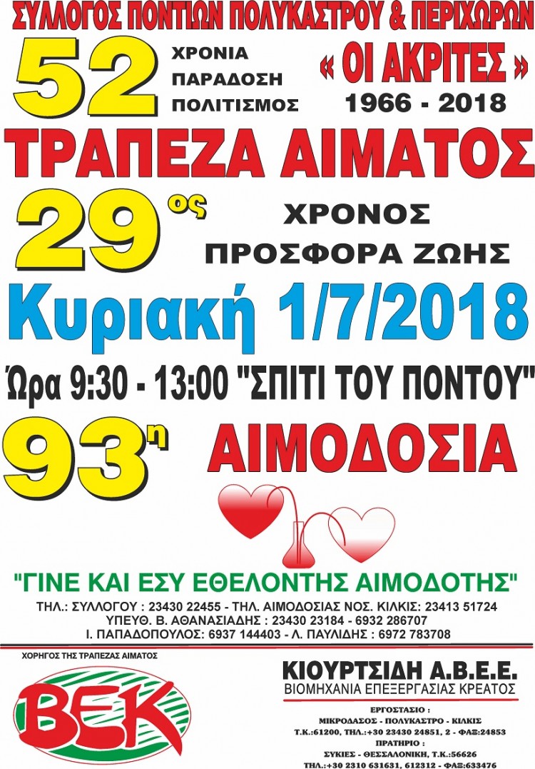 93η αιμοδοσία από το Σύλλογο Ποντίων Πολυκάστρου & Περιχώρων «Οι Ακρίτες» - Cover Image