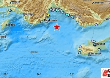 Σεισμός 5,2 βαθμών στον κόλπο της Αττάλειας, αισθητός στην Κύπρο