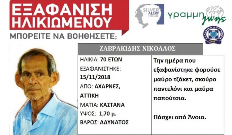 Νεκρός βρέθηκε ο Νίκος Ζαβρακίδης που είχε εξαφανιστεί στο Μενίδι