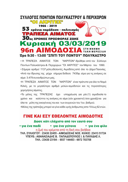 Εθελοντική αιμοδοσία του Συλλόγου Ποντίων Πολυκάστρου και περιχώρων «Οι Ακρίτες» - Cover Image