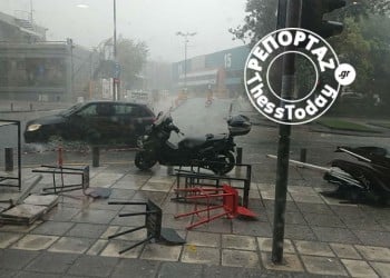 Ισχυρή καταιγίδα στο κέντρο της Θεσσαλονίκης