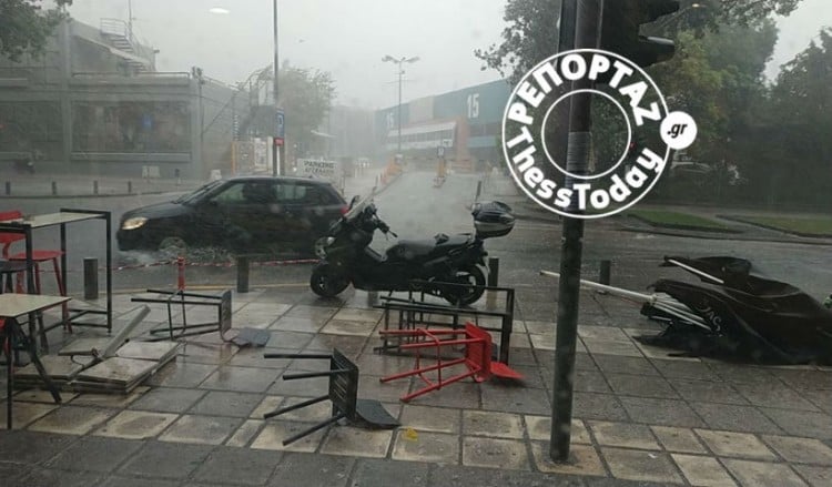 Ισχυρή καταιγίδα στο κέντρο της Θεσσαλονίκης