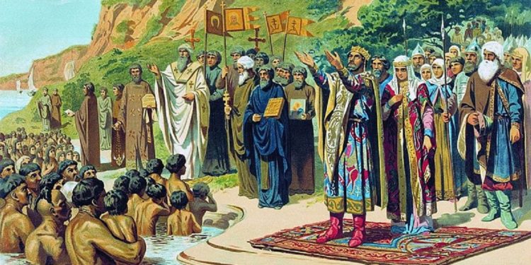 «Η Βάπτιση των Ρως», έργο του Αλεξέι Κίβσενκο (πηγή: Βικιπαίδεια)