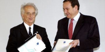 Οι Ανδρέας Ποταμιάνος και Σπύρος Καπράλος το 2003 (φωτ.: ATHOC/ Βούλγαρη)