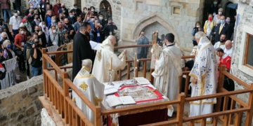 Ο Οικουμενικός Πατριάρχης Βαρθολομαίος στη Μονή της Παναγίας Σουμελά στον Πόντο, τον Δεκαπενταύγουστο του 2021 (φωτ.: 61saat.com)