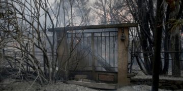 Καμένο σπίτι μετά τη φωτιά που ξέσπασε σε δασική έκταση στην περιοχή της Βαρυμπόμπης (φωτ.: ΑΠΕ-ΜΠΕ/Γιάννης Κολεσίδης)