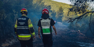 Πολωνοί πυροσβέστες στα Βίλια (φωτ.: Facebook / Państwowa Straż Pożarna)