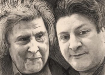 Σκίτσο του Μίκη Θεοδωράκη με τον Νίκο Κουρή (πηγή: facebook.com/Nik.Chaniotis)