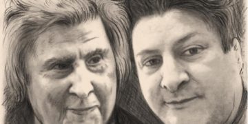 Σκίτσο του Μίκη Θεοδωράκη με τον Νίκο Κουρή (πηγή: facebook.com/Nik.Chaniotis)