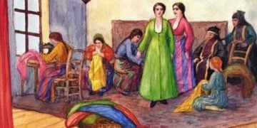 Εικόνα από το βιβλίο «Ελληνικός Πόντος – Μορφές και εικόνες ζωής», του Συλλόγου Ποντίων «Αργοναύται-Κομνηνοί» (σκίτσο: Χρήστος Δημάρχου/ Αρχείο Επιτροπή Ποντιακών Μελετών)