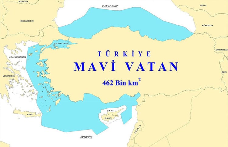 Ο χάρτης της «Γαλάζιας πατρίδας» που δημιουργήθηκε από τον Τζιχάτ Γιαϊτζί (πηγή: Twitter / @turkdegs)