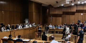 Δίκη Χρυσής Αυγής σε δεύτερο βαθμό στο Εφετείο Αθηνών, Τρίτη 26 Ιουλίου 2022. (Τατιάνα Μπόλαρη/Eurokinissi)