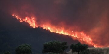 Σε εξέλιξη μεγάλη πυρκαγιά στα Κρέστενα στην Ηλεία, εκκενώνεται o οικισμός Σκυλλουντία, Κυριακή 24 Ιουλίου 2022 (ilialive.gr/Γιάννης Σπυρούνης/Eurokinissi)