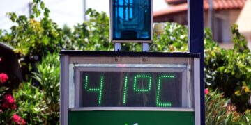 Θερμόμετρο στην περιοχή των Μυκηνών δείχνει 41 βαθμούς Κελσίου (Φωτ.: Eurokinissi/Βασίλης Παπαδόπουλος)