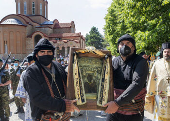 Εορτασμός της Κοίμησης της Θεοτόκου στην Παναγία Σουμελά στο Βέρμιο το 2021 (φωτ.: ΜΟΤΙΟΝΤΕΑΜ / Κώστας Ευαγγελίδης)