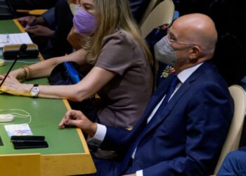 O Έλληνας υπουργός Εξωτερικών στην 77η Γενική Συνέλευση του ΟΗΕ (φωτ.: Twitter / Nikos Dendias)