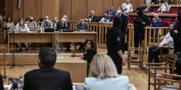 Η Μάγδα Φύσσα ως μάρτυρας στο Πενταμελές Εφετείο Κακουργημάτων (φωτ.: EUROKINISSI / Τατιάνα Μπόλαρη)